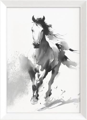 Peinture aquarelle cheval pour habiller un mur vide - Art moderne noir et blanc