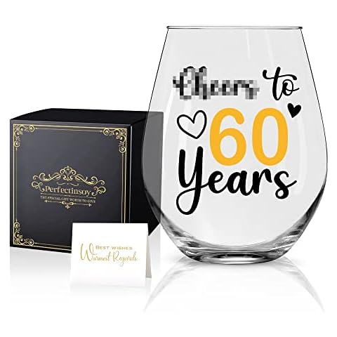 Perfectinsoy Cheers to 60 Years Wine Glass with Gift Box, Funny 60th Anniversary Birthday Gifts for Women, Sister, BFF, Colleague, Friend, Neighbors, 60th Birthday Gifts for Her Cover