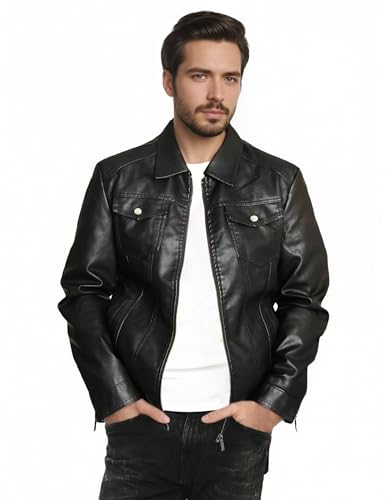 Mens Leather Jacket Motorcycle Black Biker Jackets Vintage Faux Leather Outwear Casual Lightweight4
