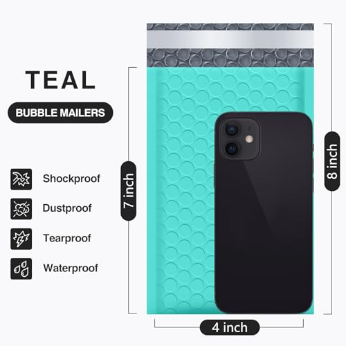 Image of UCGOU Bubble Mailers 4x8 inch Teal 50 Pack Usable Size 4x7 inch Padded Envelopes | Opaque Self Seal Adhesive Waterproof Boutique Padded Envelopes for Jewelry Makeup Small Bubble Mailers for Trading Cards #000