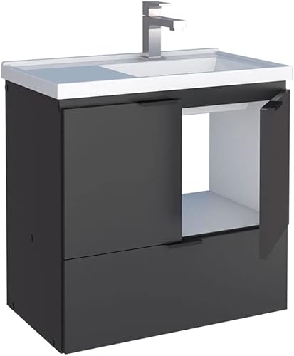 Miniatura 4 de COZIMAX Vanity Soul - Lavabo de baño flotante de 24 pulgadas y lavabo de mármol cultivado con puerta de cierre suave (negro)