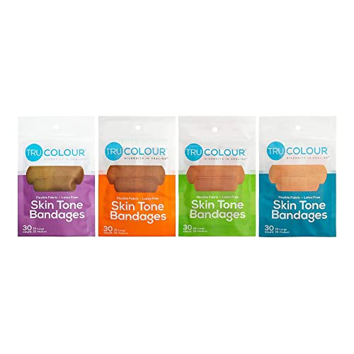 Tru-Colour Skin Tone Shade Fabric Bandages Resealable Bag (120 Count) Flexible Waterproof PFAS-Free Adhesive Strips Help Protect Cuts Scrapes Scratches Multicolor
