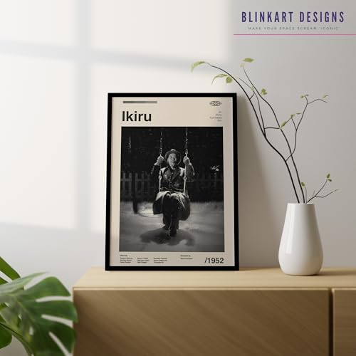 Image of BLINKART Ikiru Vintage Movie Poster Frame 12x18 Inch | Premium 300 GSM Paper Wall Print | Mid Century Vintage Film Artwork for Home, Bedroom, Living Room, Office | Framed Photo Decor