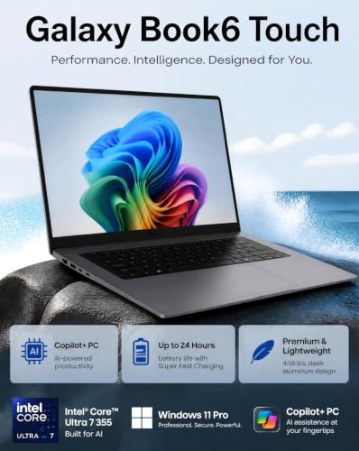 Image of Samsung Galaxy Book6 Touchscreen AI Laptop, 16 inch FHD+ 120Hz IPS Display, Intel Ultra 7 355, 16GB DDR5 RAM, 1TB SSD, Copilot+ PC, Backlit Keyboard, 24 Hours Battery Life, Windows 11 Pro, Gray