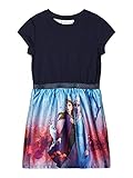 ca. Knielanges Kleid mit Ärmeln. Die Rocklage zeigt einen hochwertigen Druck mit Elsa, Anna und Olaf Dank dem elastischem Rundhalsausschnitt lässt sich das Kleid einfach An- und Ausziehen.
