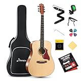【MANTENTE EN SINTONÍA】 Construida con cuerdas de bronce fosforado con núcleo hexagonal de acero de alto carbono y silla de puente de alta dureza y cejilla de hueso, la guitarra Donner de mano derecha es fácil de afinar y mantiene la afinación después de la primera afinación de las cuerdas.