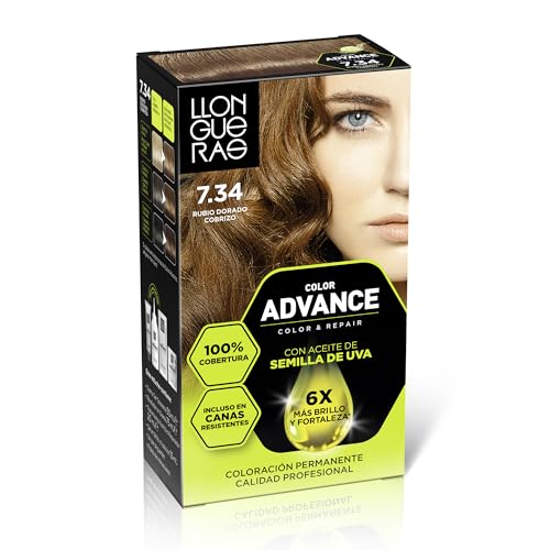 Llongueras Color Advance Tinte Pelo Mujer Coloración Permanente 100% Cobertura Incluso En Canas Resistentes - Tono 7.34 Rubio Dorado Cobrizo