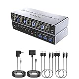 PERESAL USB 3.0 HDMI+Displayport KVMスイッチ、4台のパソコンと2台のディスプレイ、4ポートデュアルディスプレイ、4K@60Hz、EDID、オーディオ、マイク、3つのUSB 3.0ポートに対応