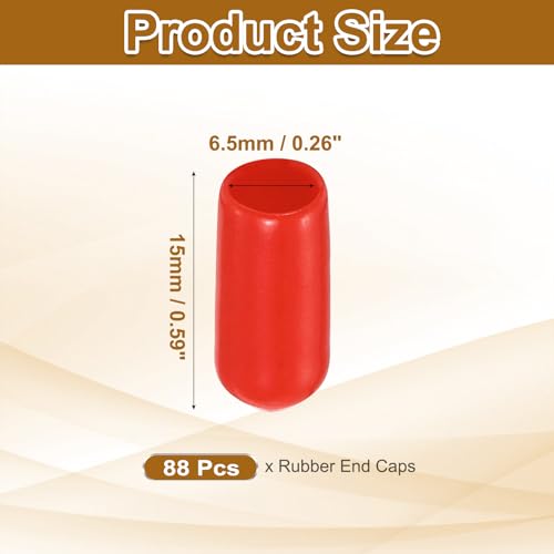 Image of uxcell 88Pcs Rubber End Caps, 6.5mm(7 /32 inch) ID 15mm(9 /16 inch) Height Round Screw Thread Protectors Flexible Screw Bolt Covers Caps for Metal Tube Rod Bolt, Red