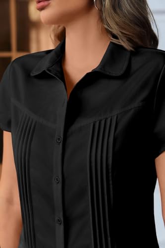 Cicy Bell Womens Short Sleeve Button Down Shirts Pleated Slim Fit Summer Dressy Casual Blouses4