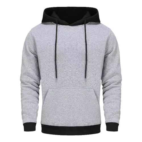 Patchwork Long Sleeve Hoodie For Men Heavyweight Fleece Warm Winter Sweatshirts Drawstring Hooded Camping Pullovers