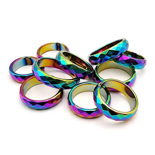 Morchic Hematite Stone Rings for Women Men Unisex, Balance Root Chakra (Pack of Mixed Size)