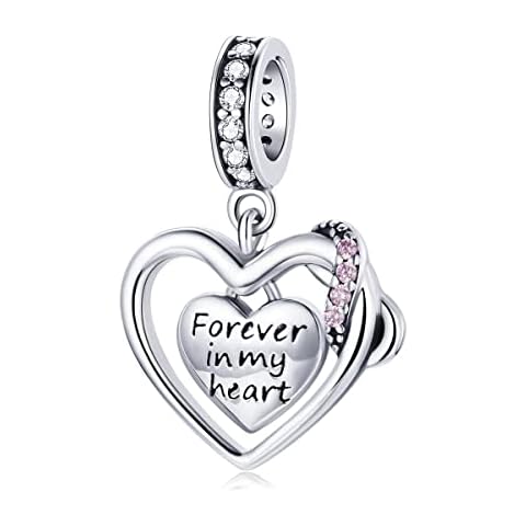 Forever in My Heart Charm fit for Pandora Bracelet Sterling Silver 925 Heart Pendant Charms Bead Women Girls Gift Cover