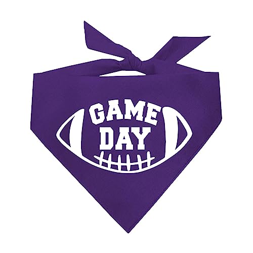 Game Day Dog Bandana | 100% Cotton Adjustable Triangle | Made in USA | Football | Sports | Biggest Fan | Game Day | Purple, One Size (323)