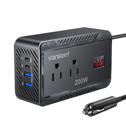 Vansoet 200W Car Power Inverter DC 12V to 110V AC Converter with [PD 30W & 15W] Fast Charging USB...
