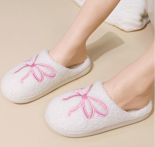 Cute Embroidered Bow Slippers Women Winter Warm Indoor House Shoes Ribbon Towel Embroidery Cozy Plush Memory Foam Multiple Bow Styles4