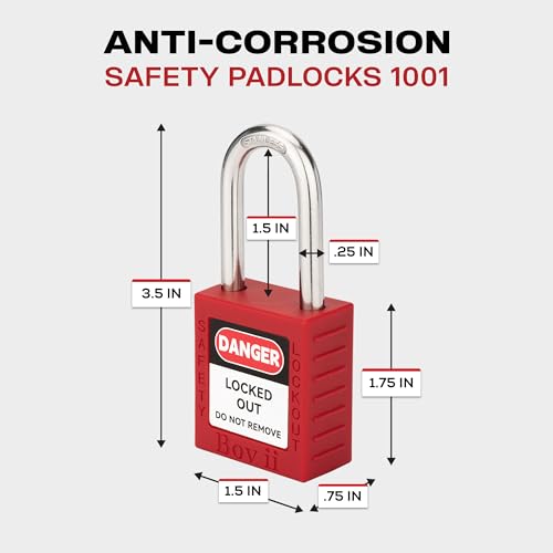 Image of Lockout Tagout Locks, 10 Keyed Different Safety Padlocks, Red | Keyed Different Safety Padlocks with Tags, 2 Keys Per Lock, Built for Industrial LOTO, Maintenance Teams and Safety Programs