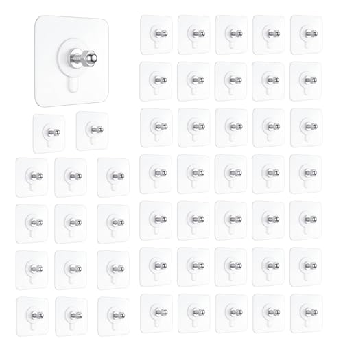 Image of DALUCI 50 Pcs Self Adhesive Wall Hooks for Hanging | Heavy Duty Adhesive Hooks for Wall | Screw Nail Free Sticky Hooks for Wall Heavy Items Without Drilling | Transparent Wall Hanger Hook (Pack of 50)
