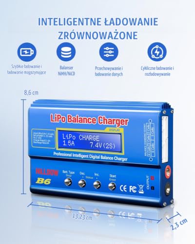 B6 ładowarka do akumulatorów równowagi, 80 W Lipo-Balance z zasilaczem sieciowym do NiMH (1-15s), LiPo/litowo-jonowy/Life (1-6s), RC-Hobby-ładowarka, złącza XT-60/JST/T