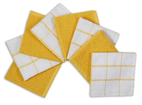 Amour Infini Cotton Terry Kitchen Dish Cloths | Set Of 8 | 12 X 12 Inches | Super Soft And Absorbent |100% Cotton Dish Rags | Perfect For Household And Commercial Uses | Yellow #TOP1