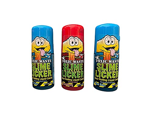 Slime Licker - Toxic Waste - Sour Rolling Liquid Candy - 1 Strawberry and 2 Blue Razz Flavor - 2 oz each - Total 3