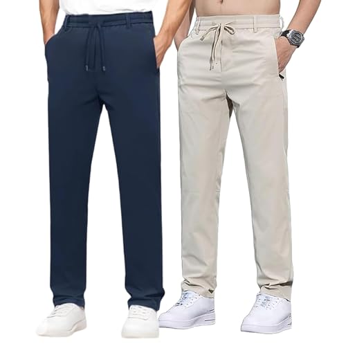 Meshirons - Ice Silk Mesh Panel Casual Pants, Linochic Mens Pants, Comfy Quick Drying Slip on Pant for Over 55