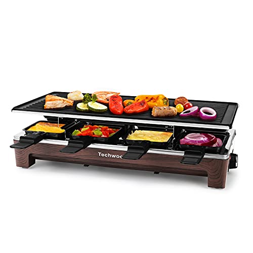 Raclette Table Grill, Techwood Electric Indoor Grill Korean Bbq Grill, Removable 2-In-1 Non-Stick Grill Plate, 1500W Fast Heating With 8 Cheese Melt Pans, Ideal For Parties And Family Fun (Wood Grain) #TOP6