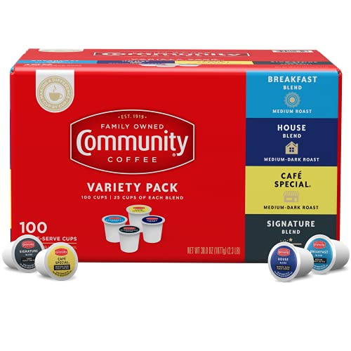 Community Coffee Variety Pack 100 Count Coffee Pods, Medium Dark Roast