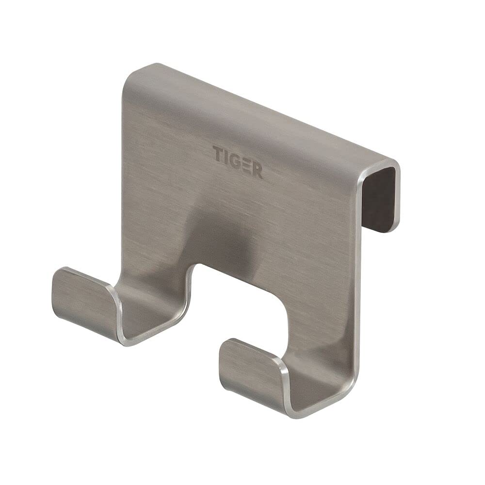 TIGER Caddy Gancio Doccia Cubico, Acciaio Inossidabile Spazzolato, Gomma in Silicone (SR), BxHxT: 7 x 5 x 3,5 cm