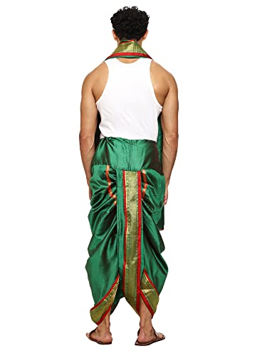 Image of Rameshwaram Fabrics Readymade Dhoti for Men, Velcro Style Stitched Mens Silk Dhoti Pant with Stole Set