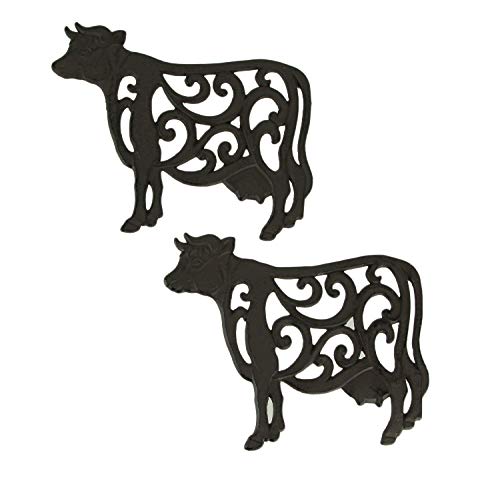 De Leon Collections 55028 Brown Cast Iron Cow Floral Scroll Trivets Set Of 2 cover