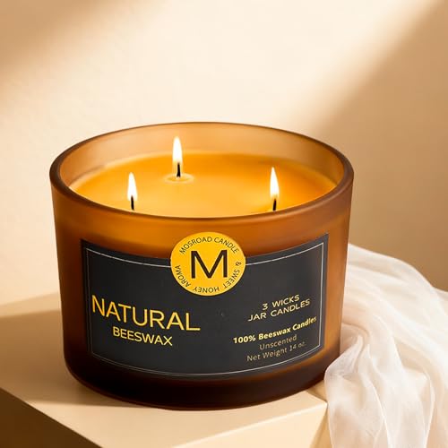 3 Wick Beeswax Candle in Jar Natural Beeswax Candles Non Toxic for Air Purification Honey Aroma Bees Wax Jar Candle for Home Decor Fragrance Free Paraffin Free