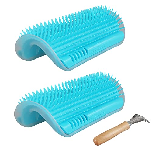 Yuomtf Cat Self Groomer Cat Massage Removable Comb Brush Cat Rubs The Face , Cleaning Tool ,Grooming Tool 3 Set (Blue)