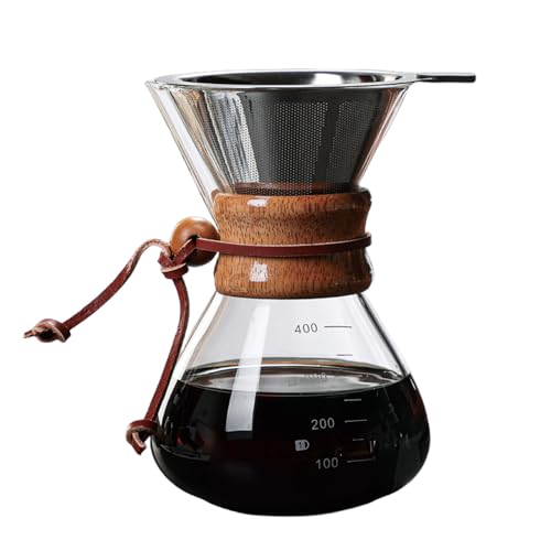 Sarinyコーヒーサーバー コーヒーフィルター 電子レンジ可 耐熱ガラス ステンレスフィルター コーヒーポット コーヒー 器具 (フィルター付き,400ML)