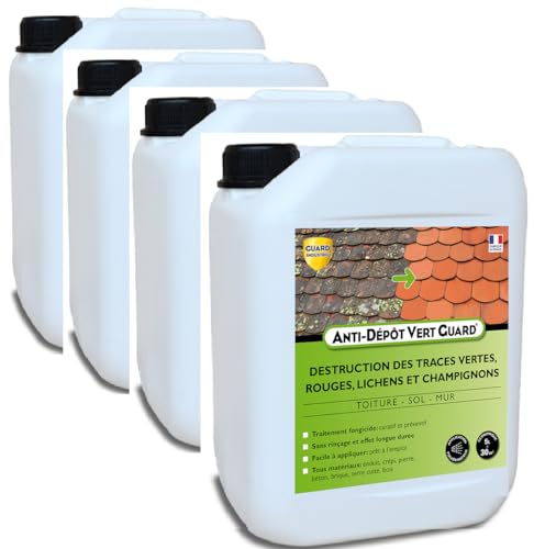 GUARD INDUSTRIE - Anti Dépôt Vert Guard -Toute Pierre Tuile Zinc Bois-Nettoie Traces Vertes Moisissure Algue Rouge Lichen 20Litres Traite 120m2