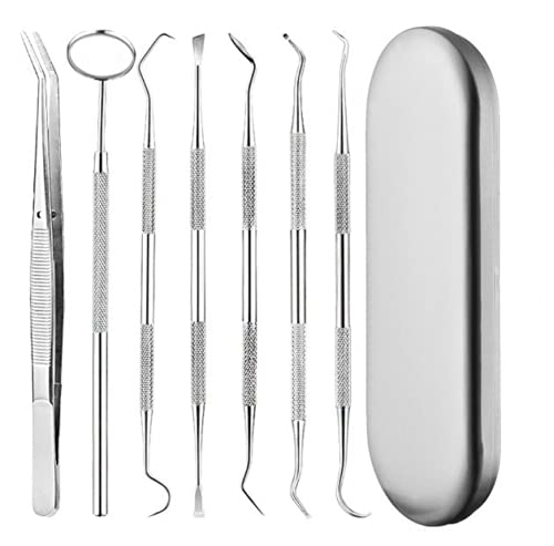 7 Pcs Sino Dental Group Tooth Scaler and Scraper Tool-Double Headed Stainless Steel Tartar Remover-Tooth Scraper Tartar Dental Scaler Tweezers Mouth Mirror Teeth Cleaning Tools