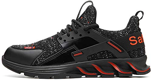Herren Damen S3 Sicherheitsschuhe Leicht Sportlich Arbeitsschuhe Schutzschuhe mit Stahlkappe Breathable Comfortable rutschfeste Schuhe(Schwarz