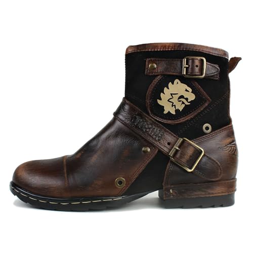 OSSTONE Moto Boots for Women Fashion Zipper-up Leather Chukka Boots Casual Shoes MS-5008-1-BP-WUS-R2