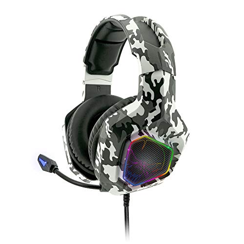 SPIRIT OF GAMER - Elite-H50 – Casque Audio Gamer Camouflage Artic - Microphone Flexible – Coussinets Similicuir - LED RGB –Jack 3.5mm PS5 / XBOX X / PC / PS4 / XBOX ONE / Switch