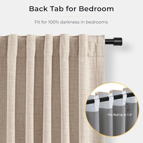 Image of INOVADAY 100% Blackout Curtains for Bedroom, Oatmeal Black Out Curtains 90 Inch Long, Clip Rings Linen Blackout Drapes, Thermal Insulated Room Darkening for Living Room, 1 Panel - W102xL90