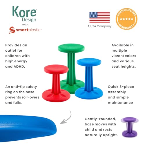 Image of Kore Junior Wobble Stool, Flexible Seating, Ages 8-9, 16in, Black | Wiggle chair for classroom and home boosts focus, improves posture, and provides an energy outlet; anti-tip base; Made in USA