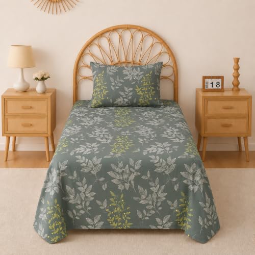 Image of BSB HOME 240 TC Premium Cotton Single Bedsheet, Soft Breathable Comfortable Floral Printed Bed Sheet, Elegant Durable Bedding for Bedroom, Easy Care Bedsheet, 60 x 90 Inches(152 x 229 cm) - Sage Green
