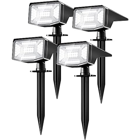 FLOWood Solar Spot Lights Outdoor, 50LED Solar Spotlights Outdoor Garden 4 Pack, Solar Landscape Lights, 3 Modes Solar Outdoor Lights for Yard Driveway Porch Walkway, Cold White Cover