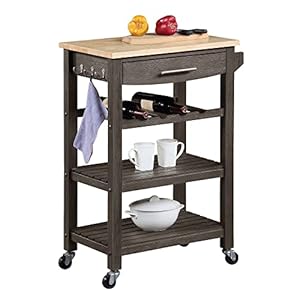 Convenience Concepts Ellaine 4 Tier Kitchen Cart with Drawer and Wine Rack, 24.75 x 16.5 x 34.5, Wirebrush Dark Gray/Butcher Block Convenience Concepts Ellaine 4 Tier Kitchen Cart with Drawer and Wine Rack 2475 x 165 x 345 Wirebrush Dark GrayButcher Block