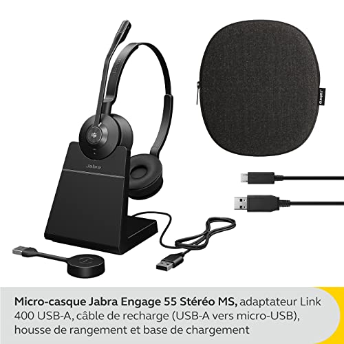 Jabra Engage 55 – Micro-casque stéréo sans fil avec adaptateur DECT USB-A Link 400, Microphone à réduction de bruit – Portée étendue et base de chargement – Certifié MS Teams – Noir - Les Beatles, Paul McCartney, John Lennon, RIngo Starr, George Harrison Jabra Engage 55 - Micro-casque stéréo sans fil avec adaptateur DECT USB-A Link 400, Microphone à réduction de bruit - Portée étendue et base de chargement - Certifié MS Teams - Noir – Image 3