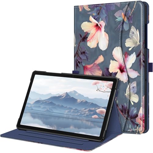 Housse Samsung Galaxy Tab A11 Plus Multi-positions avec Poche Document Fleur