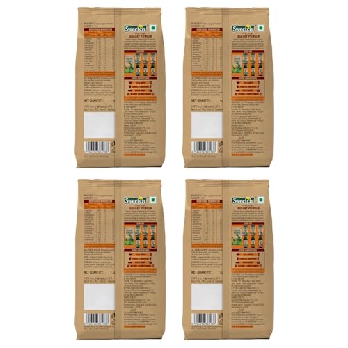 Image of Sweetch Natural Cane Jaggery Powder 1kg Each | Natural Sweetener | Refined Sugar Alternative contain Minerals, No Chemical, Sulphur & Bleach Free | Gur, Gud Powder for Baking & Cooking (Pack of 4)