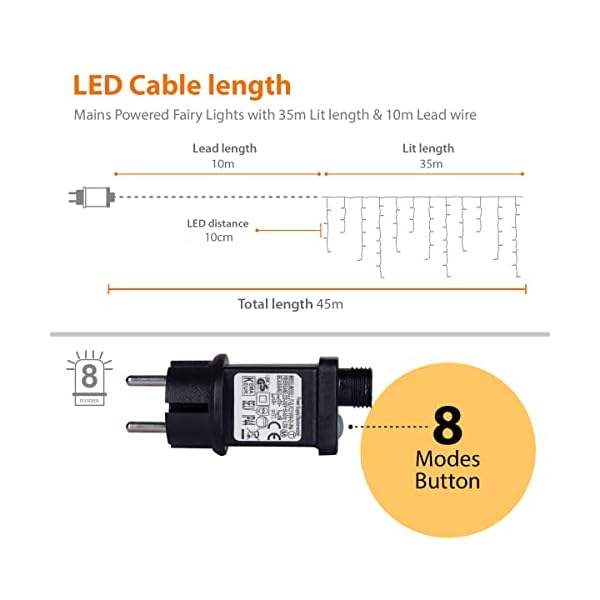 ANSIO® Lichterkette Außen Eisregen 35m 1000 LED Eiszapfen Lichterkette Außen Lichtketten Strom Für Weihnachten, Balkon… – Bild 6