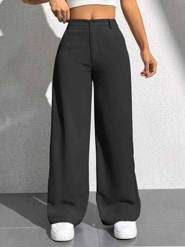 Image of Toochki Trousers for Woman Pants Women's Formal Office Korean | Beige Black Track Pant | Straight | Cotton Spandex Stretchable Trouser | High-Waisted Bottom Wear