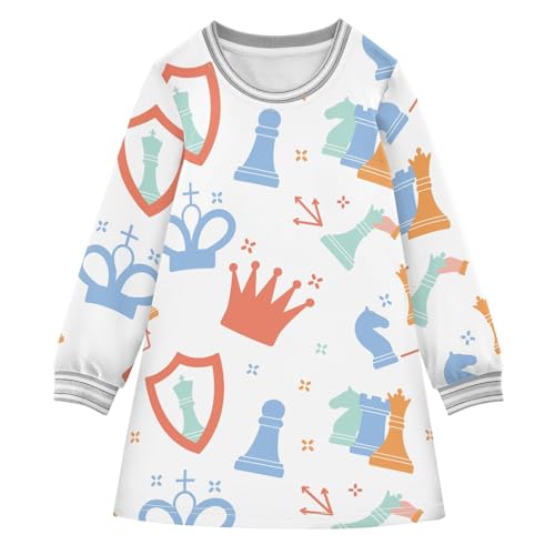 Chess Color Girls Dresses Long Sleeve Sweatshirt Dress for Girls Winter Toddler Casual A Line Dresses Size 2-8T